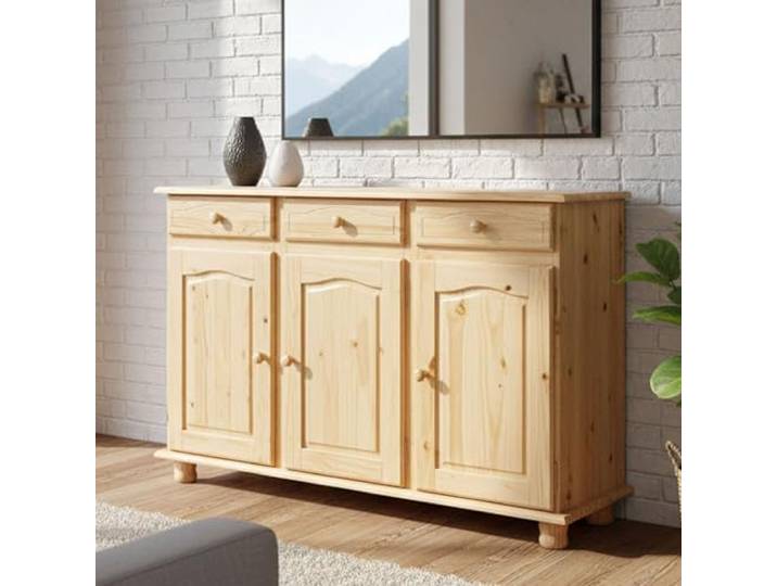 Dmora Sideboard mit drei Türen und drei Schubladen, braune Farbe, 130 x 87 x 43 cm.