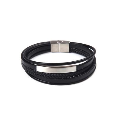 Armband FIRETTI "stylisches Design im sportlich-eleganten Stil, mehrreihig", schwarz (edelstahlfarben, schwarz), Armbänder, Damen, 23cm, Edelstahl Leder, Edelstahl, Leder, Armband