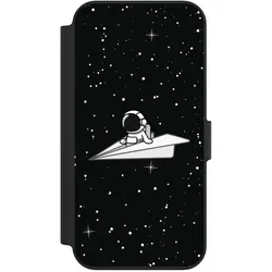 Nivocase Klapphülle für Apple iPhone 13 Handyhülle aus Kunst Leder NIVOflip schwarz Astronaut Comic Papier (Apple iPhone 13), Smartphone Hülle, Schwarz