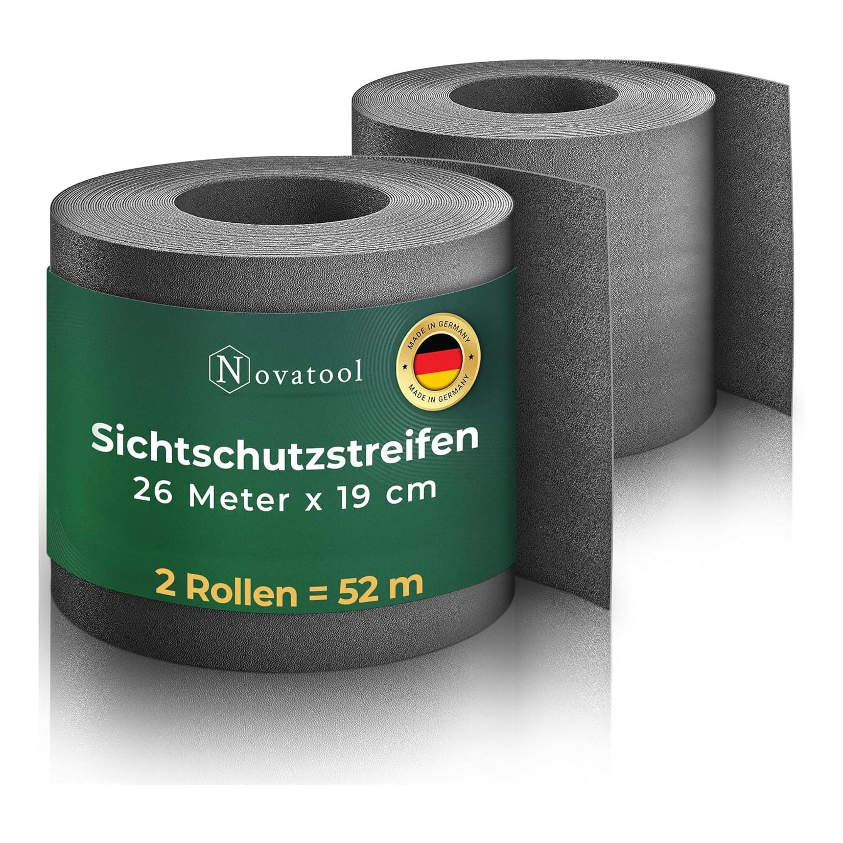 Novatool Premium PP 52m Rollen Nachhaltige Sichtschutzstreifen für Doppelstabmattenzaun Anthrazit für 20 Reihen Stabmattenzaun Sichtschutzstreifen extra stabil UV-Beständigkeit Sichtschutz Garten