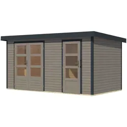 Karibu Metall-Holzgartenhaus Hybridhaus Merkur A/B/C/D - 19 mm/0,75 mm - Mittelwandhaus Holz-Ausführung: wassergrau Blech-Ausführung: anthrazit 404 x 217 cm (Merkur)