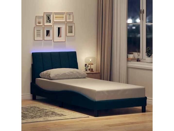 Cadre de lit adulte - vidaxl - Bleu - 90x190 cm - Tissu polyester - 1 place - À lattes - Coussin de tête de lit