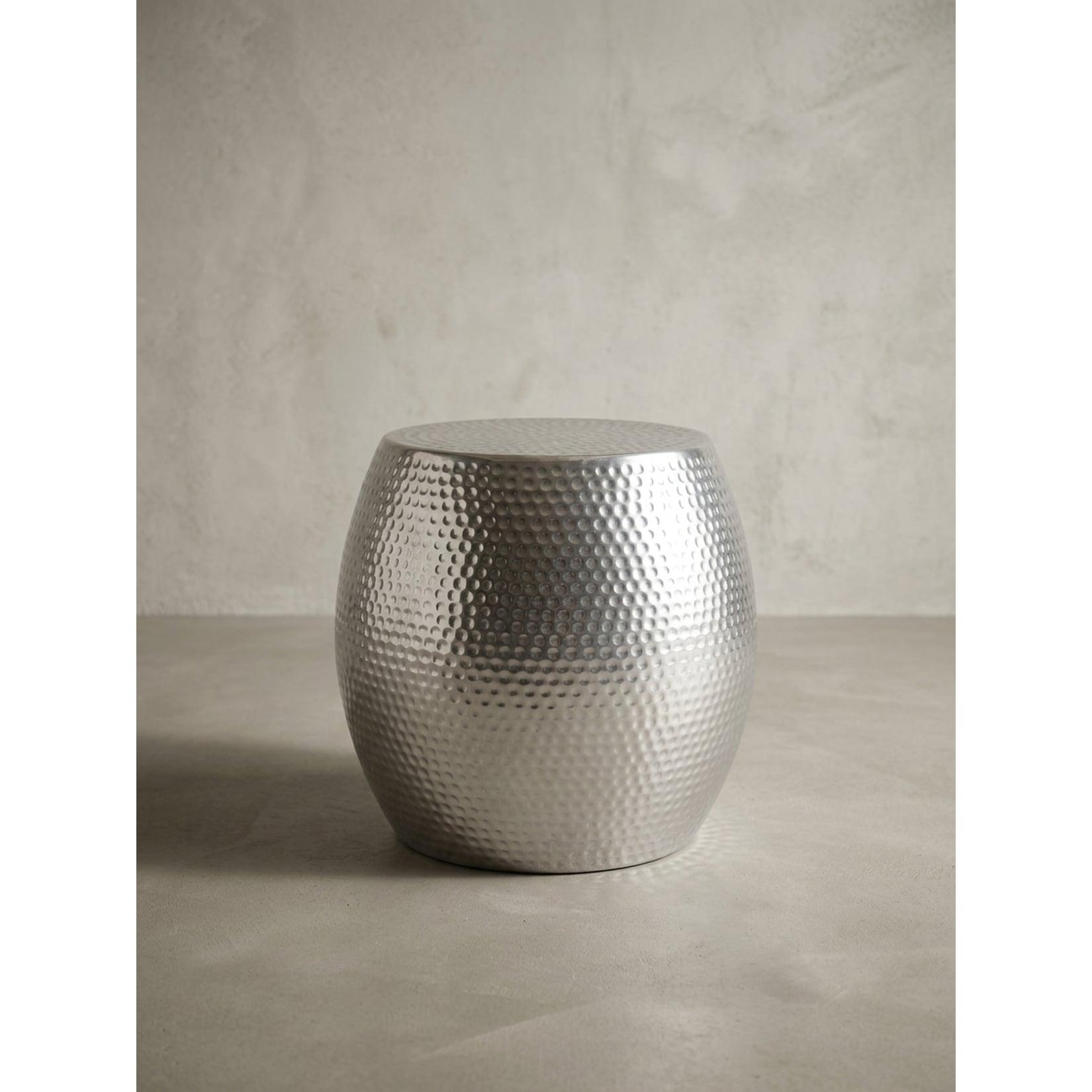 Beistelltisch Aluminium Rund Orientalisch Hammerschlag, Silbern 42x42x42 cm