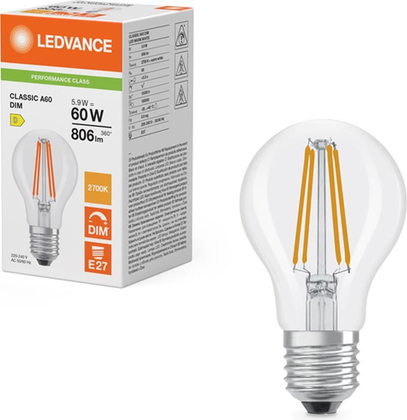 Osram LED-lamp LEDCLA A 60 Fil DIM P 827 met E27 fitting