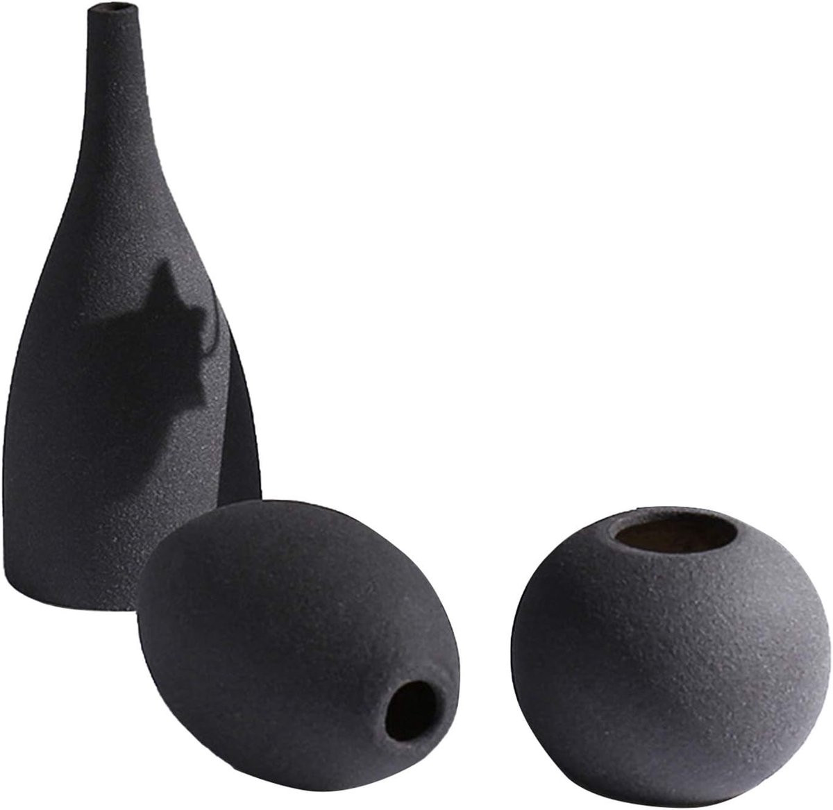 Set van 3 zwarte keramische bloemenvazen voor woondecoratie