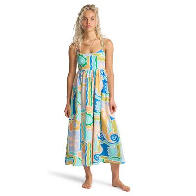 Sommerkleid BILLABONG "Island Life Midi", Damen, Gr. L, bunt (blau multi), Obermaterial: 85% Baumwolle, 15% Leinen., Kleider Sommerkleid