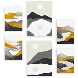 POSTER Set Mit 6 Bergrahmen In Kulissen Abstracts Ästhetische Dekorative Gemälde Für Ihr Wohnzimmer, Schlafzimmer, Zuhause A3 & A4 Rahmenlos