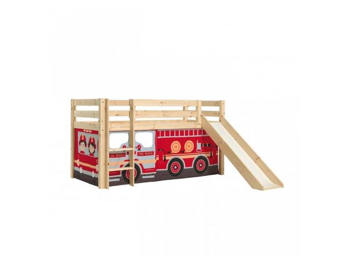 PINO Lit Compact avec Toboggan Pin Massif Nature Pompiers