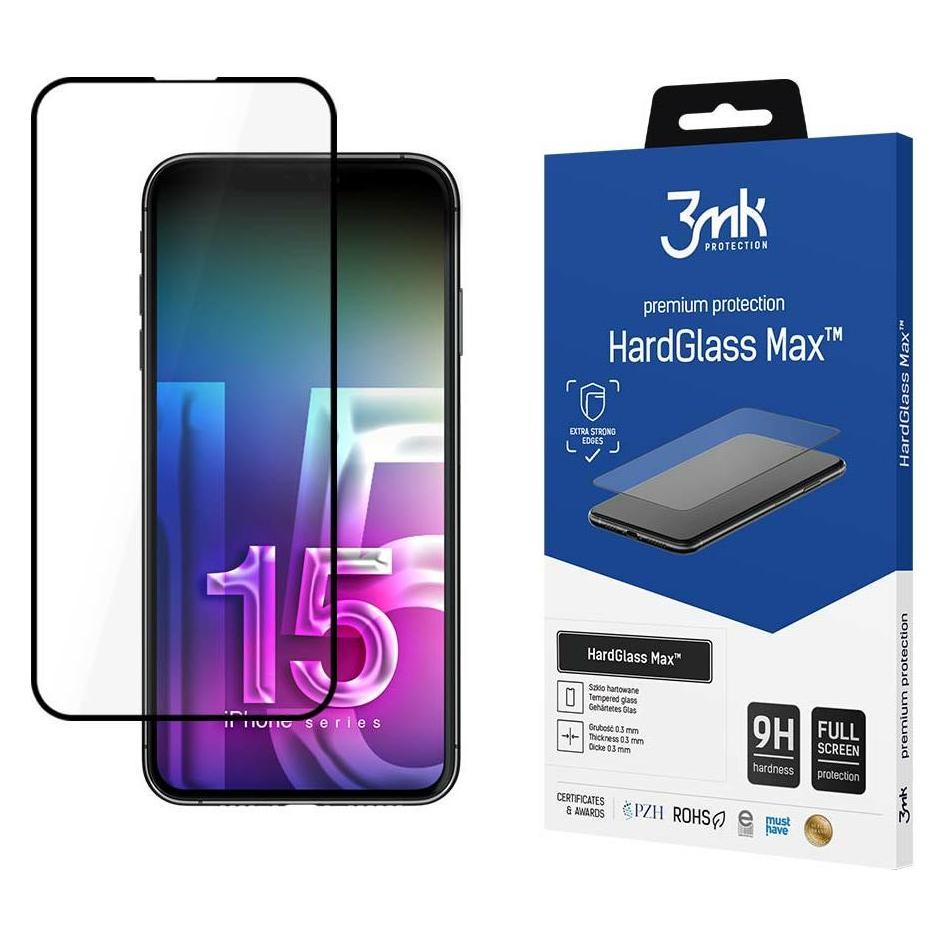 3MK HardGlass Max iPhone 15 Plus 6.7" czarny/black, Fullscreen Glass (1 Stk., Apple iPhone 15 Plus) (3mk HardGlass Max Black(231)-0)