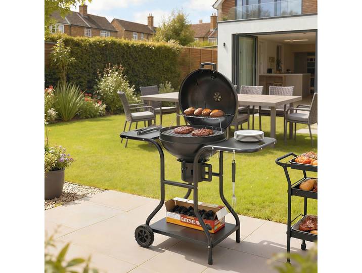 Outsunny Barbecue Fumoir Charbon avec Tables et Thermomètre