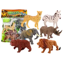Set mit 6 Wildtierfiguren, Elefant, Löwe, Nashorn