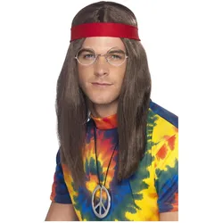 Smiffys Hippie mit Brille & Medaillon