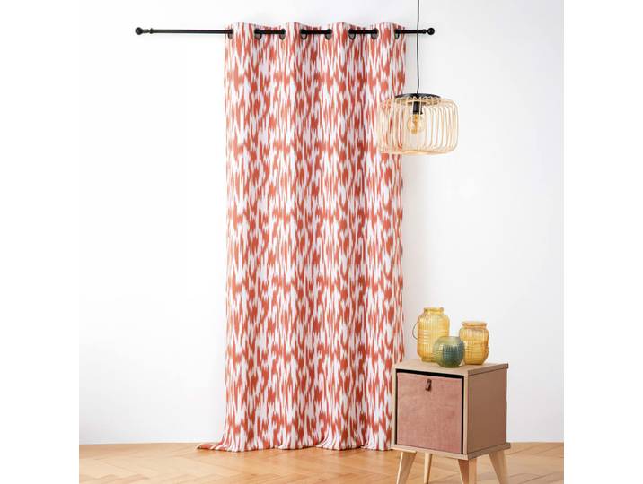 Rideau jacquard motif ikat en fils upcyclés polyester terracotta