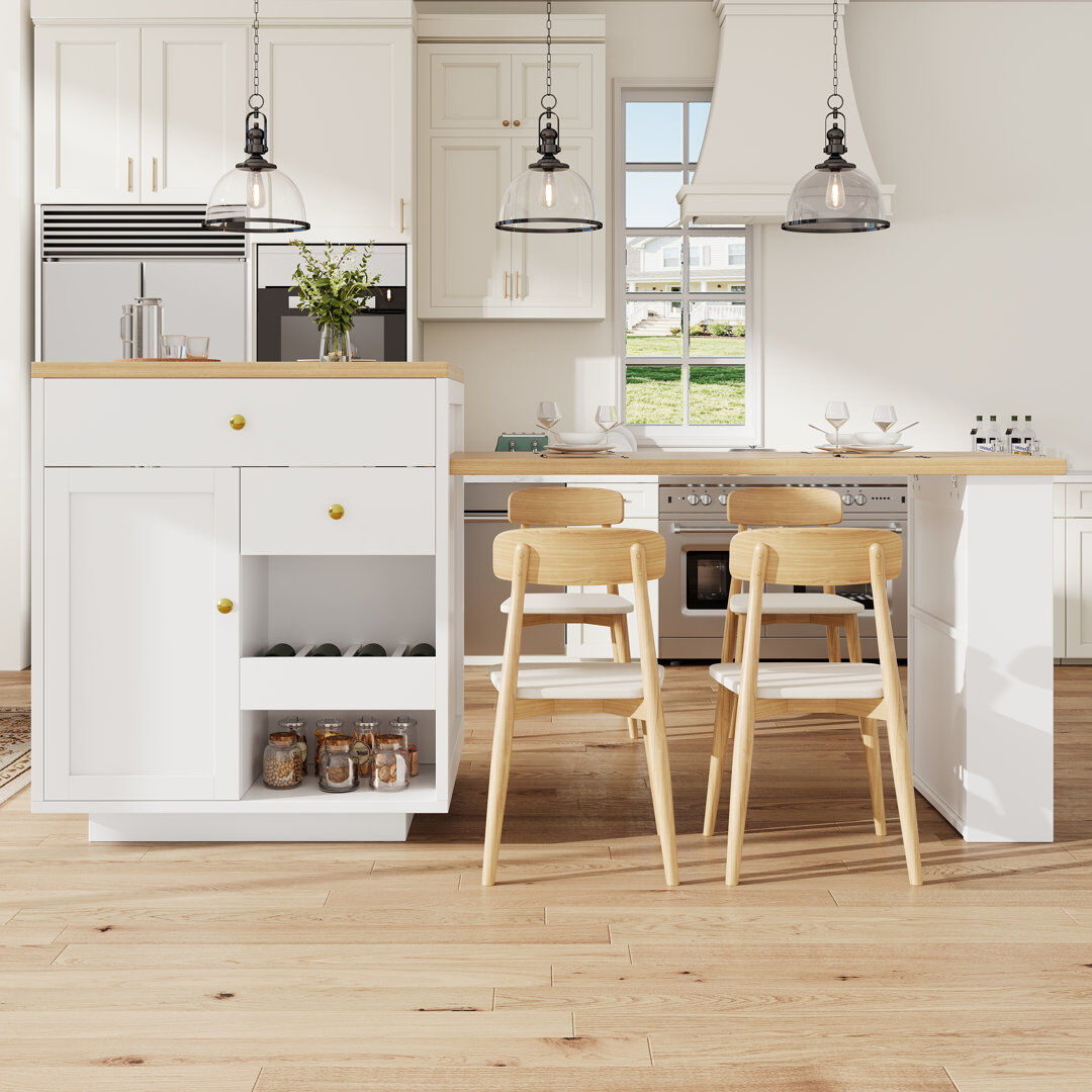 Brayden Studio 195.5 cm W Kitchen Island with WHITE 93.5cm H X 195.5cm W X 70cm D