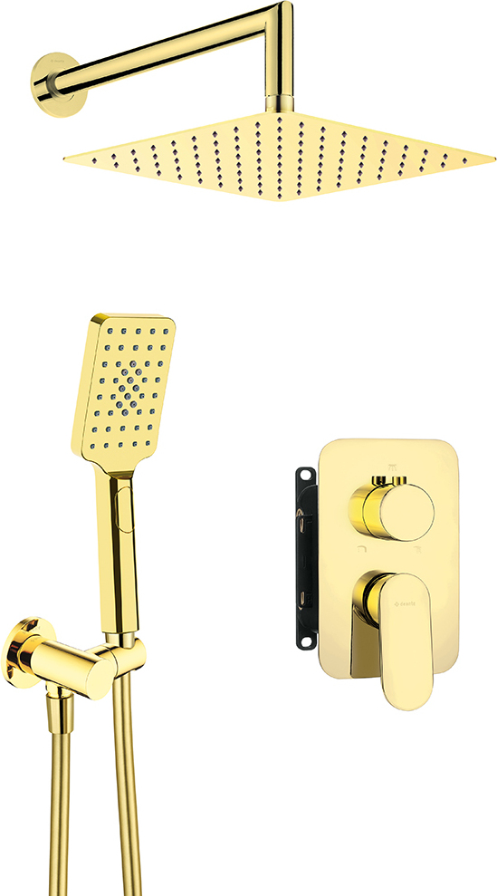 Duschsystem Unterputz, mit Mischbox und Regendusche in gold ALPINIA-30