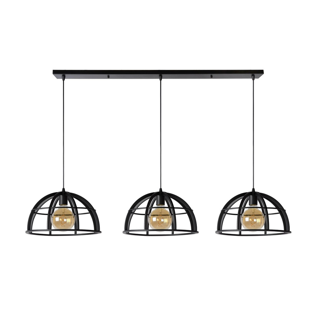 Lucide Dikra 3-lichts hanglamp industrieel zwart metalen