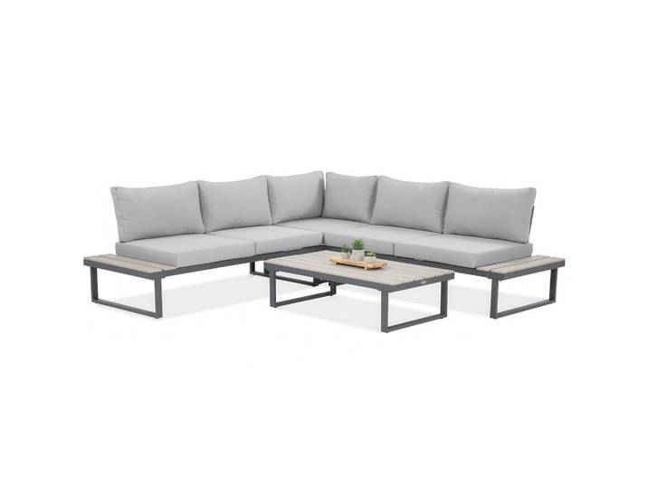 Beautysofa Gartenset Madison mit Ecksofa und Kaffeetisch, Modulares Set, Metallbeine, Hellgrau, rechteckig, Gartenmöbel, Gartengarnituren, Gartenmöbel-Sets
