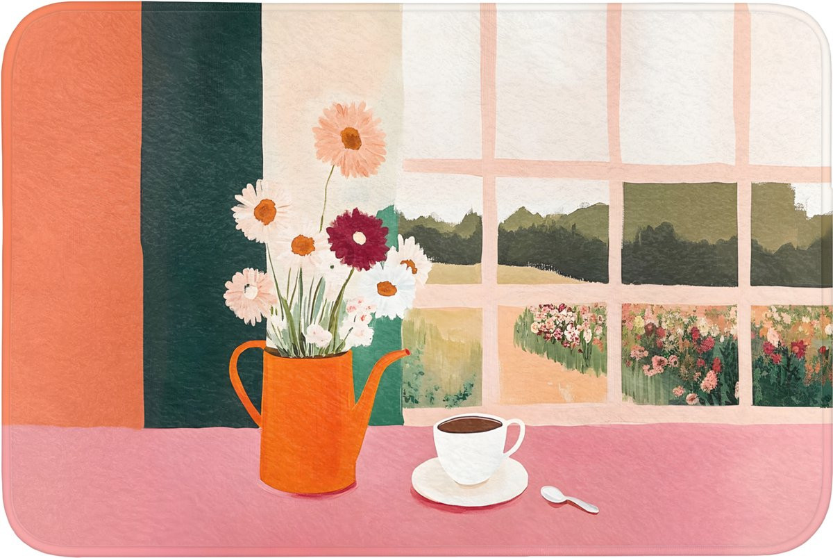OnlyWow Antislip WC mat met bloemenmotief - 90 x 60 cm