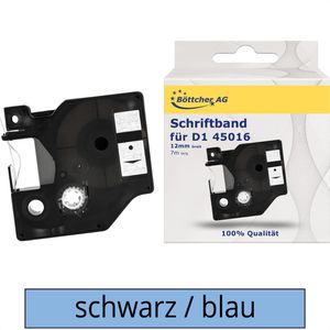 kompatibel für Dymo 45016, Schriftband, D1, 12mm, Länge 7m, schwarz auf blau
