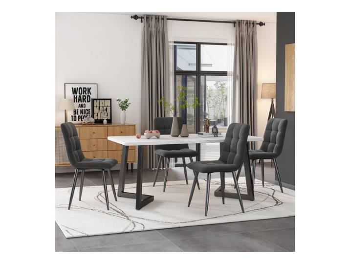 Oxeza Essgruppe Esstisch Set 4 Stühle, 117 cm, Marmoroptik
