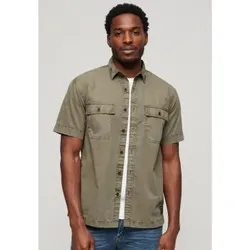 Superdry für Herren. M4010791A Grünes Kurzarm-Militärhemd (XXL), Lässig, Baumwolle