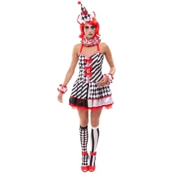 Pierrot Kostüm für Damen, schwarz/weiß/rot