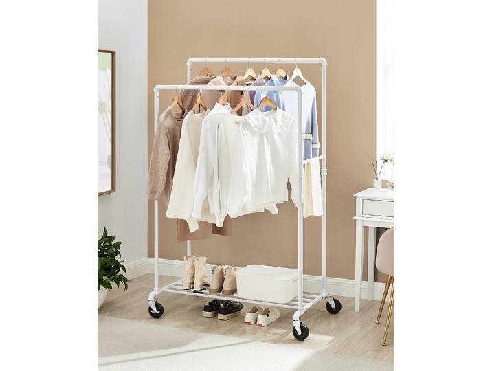 Porte-manteau Villard avec 2 barres 100 x 162 x 59cm Blanc/Blanc