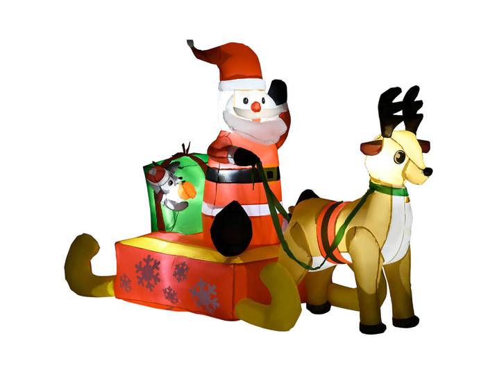 Homcom Aufblasbar Weihnachtsdeko 1,22 m Weihnachtsmann mit LED-Beleuchtung Gartendeko, Rot, Kunststoff, 72x122x190 cm, Dekoration, Weihnachtsdekoration