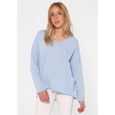 Zwillingsherz "Positive Mind", ausgefranster V-Ausschnitt, Used Look, Langarm, Schriftzug