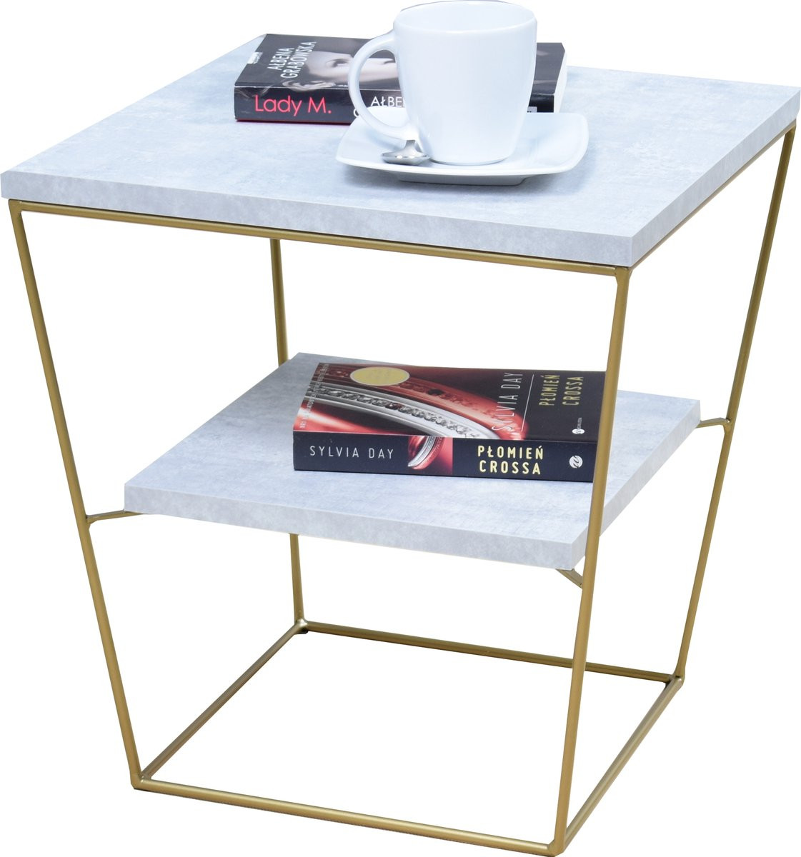 FutuStal V Serie Metalen Salontafel met Draaiend Blad in Zwart en Betonlook - Breedte: 40 cm