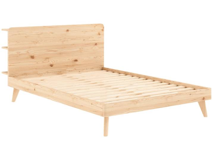 Bettgestell KARUP DESIGN RETREAT BED , braun (klar lackiert), B:146cm H:93cm L:226cm, Betten, Bettgestell, aus Kiefer massiv mit Lattenrost, Kopfteil mit 3 Ablagen