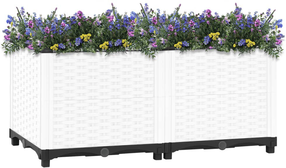 ClassicLiving Raised Bed Polypropylene Garden Planter Pot Planting Box Flower Pot White 80 x 40 x 38 cm