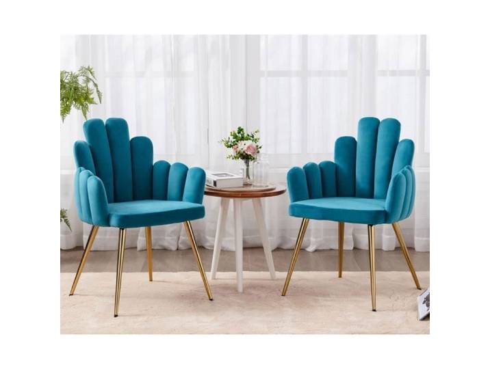 Wahson Chaise de Salle à Manger Lot de 2 Chaise Salle à Manger Chaise de Cuisine avec Pieds Dorés pour Restaurant Velours Bleu