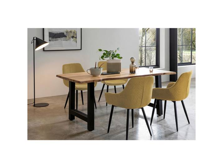 Mid.you Tischgruppe, Naturfarben, Goldfarben, Holz, Metall, Akazie, massiv, rechteckig, konisch, 90x76.5x180 cm, Esszimmer, Bänke, Tischgruppen & Eckbankgruppen