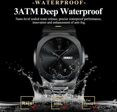 Uplifted Goods Mens Military Style Watch With Weekday Calendar And Waterproof Design gold Black Face