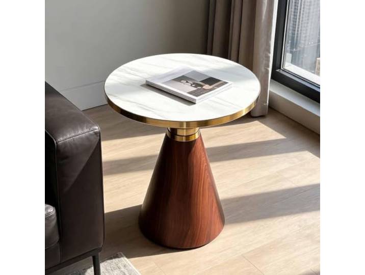 KAFHGEIN Runder Beistelltisch aus Massivholz im Modernen Design Kompakter Beistelltisch mit dekorativer runder Form für Sofa, Wohnzimmer, Schlafzimmer und kleine Räume