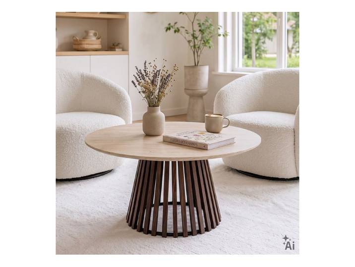 IDIMEX Couchtisch BERGA, Wohnzimmertisch 80 cm mit Keramik Tischplatte in Travertin Optik Beige