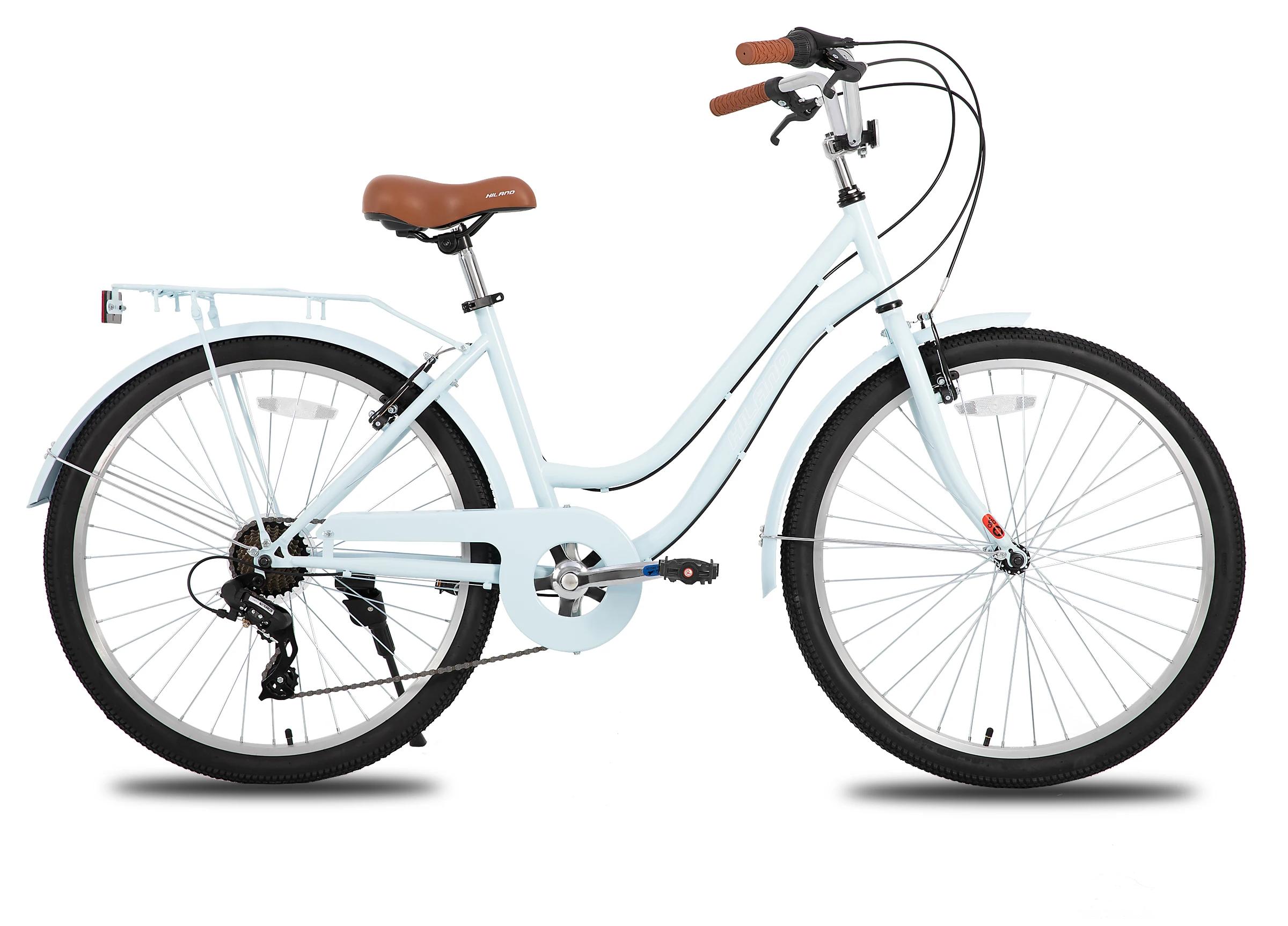 Beachcruiser Fahrrad Damen Herren - Cruiser Citybike 66 cm - 7 Gang - Rahmen Kohlenstoffstahl - V-Brake und Scheibenbremse - Gepäckträger - Blau