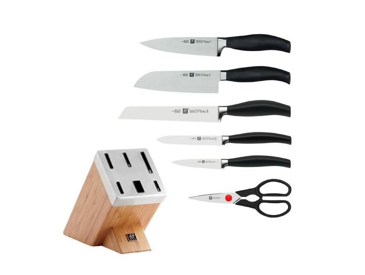 Zwilling Messerblock ***** FIVE STAR (7tlg), Selbstschärfender Messerblock, inkl. 5 Messer + Schere, Bambus