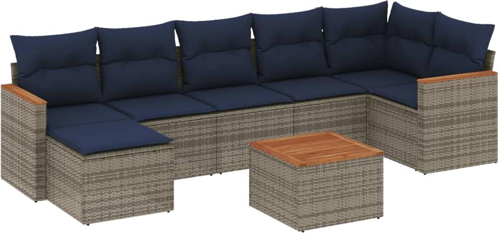 8-teiliges Gartensofa-Set mit Kissen, grau, Polyrattan