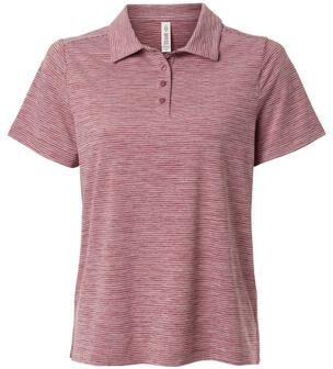 Team 365 TT125W Women's Relay Heathered Stripe Polo Shirt in Sport Maroon Heather/White size 2XL   Polyester/Spandex