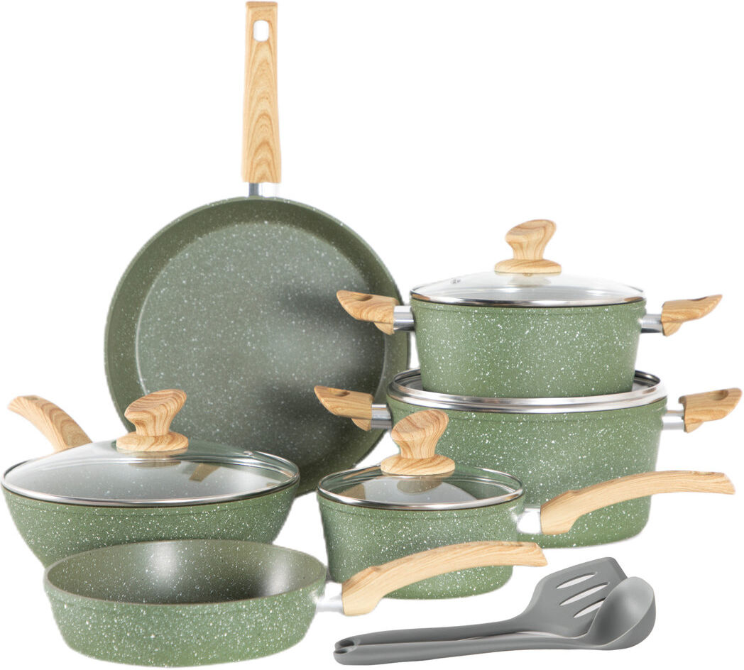 Blue Elephant 8 - Piece Non-Stick Aluminum Cookware Set Green/Natural 8