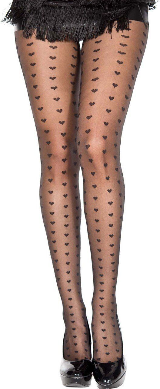 Music Legs Collant fantaisie noir décoration multiples petits c?urs