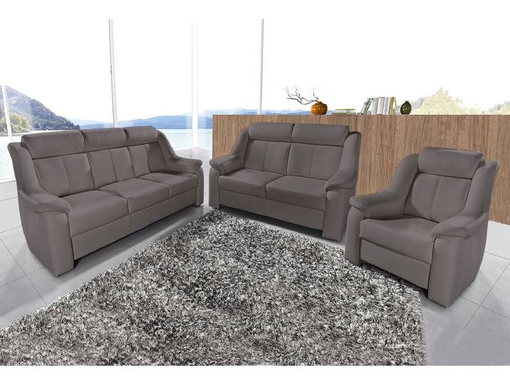 Polstergarnitur SIT & MORE Basel , grau, Kunstleder NaturLEDER, Sitzmöbel-Sets, Polstergarnitur, Set, bestehend aus 3-Sitzer + 2-Sitzer + Sessel