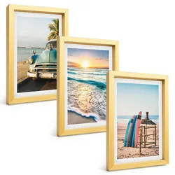 BILDER SET 3er Set - 20x30 cm Goldrahmen - Sonnenuntergangsurlaub in Miami