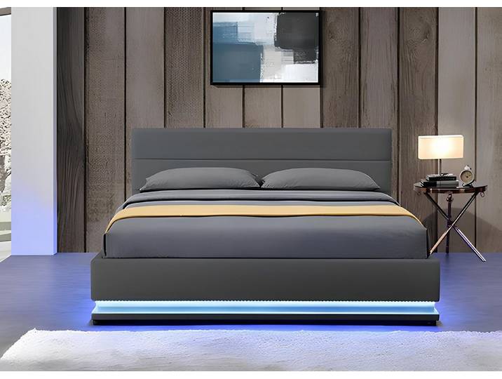 JVmoebel Bett Grau Doppelbett mit LED-Beleuchtung für modernes Wohnen (Bett), Made in Europa