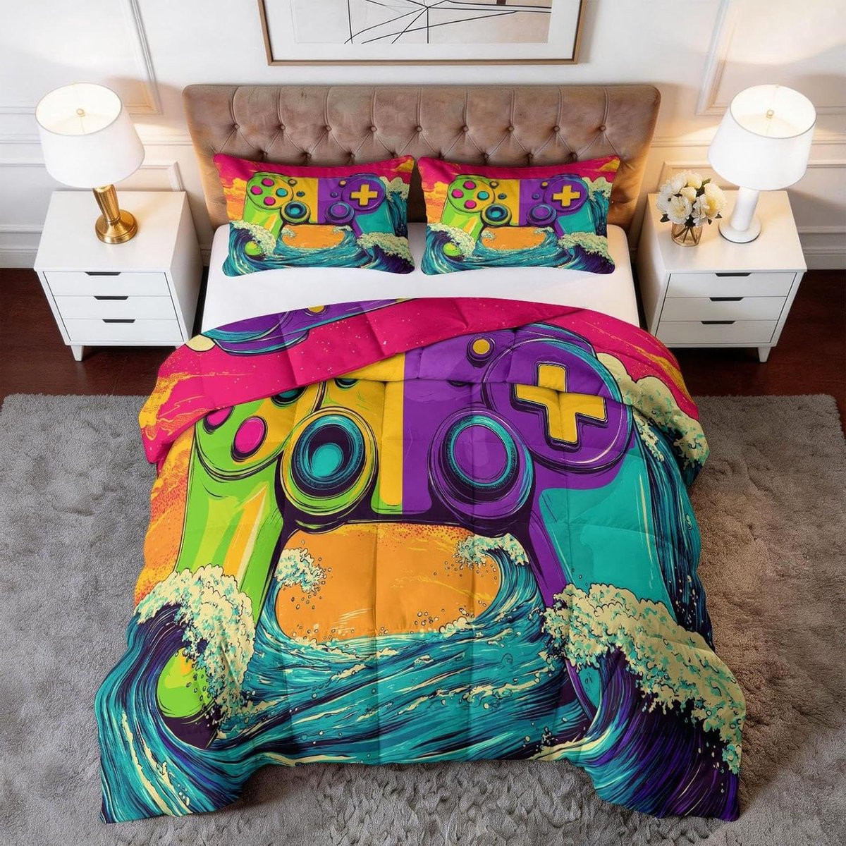 Omkeerbare pop-art design dekbedset in microfibre, multicolor, 200 x 220 cm