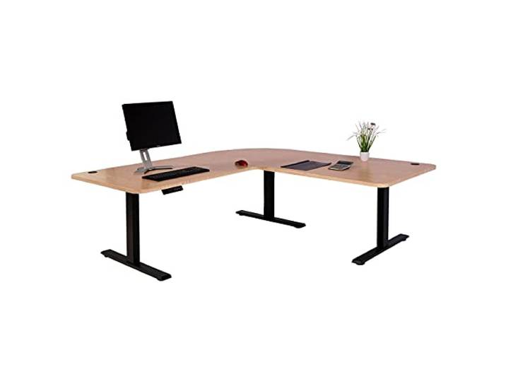 Mendler Eck-Schreibtisch HWC-D40 178x178cm - Hellbraun, schwarz