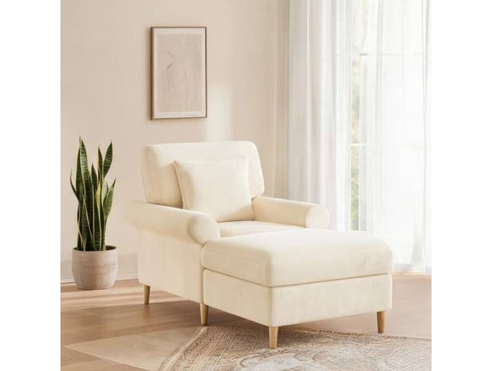 Fauteuil relax convertible grand format XXL 133 × 87 × 90 cm velours warm beige