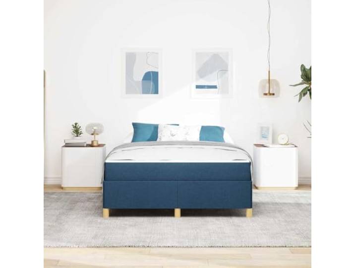 KTHLBRH Bettkasten Blau 140 x 200 cm Stoff Rechteckige Struktur, technisches Holz, modernes Design, mit integrierter Aufbewahrung